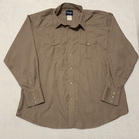 Wrangler Men's L Western Dobby Stripe Brown Gold Snap Long Sleeve Shirt XXL - Picture 1 of 7